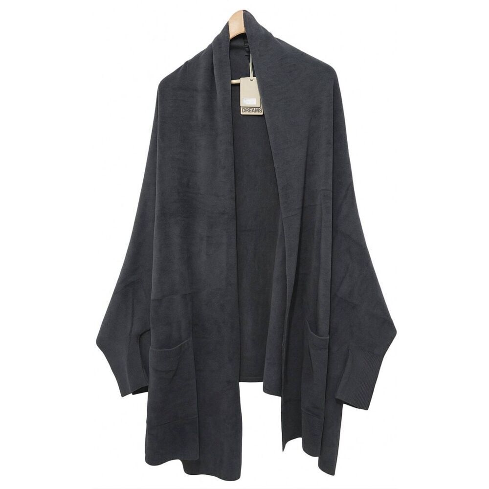 Barefoot dreams womens 1xl blanket wrap poncho sweater taupe blue gray soft